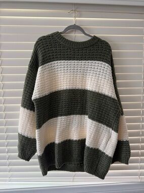 ASOS Olive Green & White Wide Stripe Crew Sweater